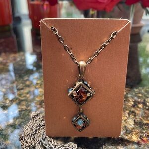 Brass Chain with Brown + Blue Pendant